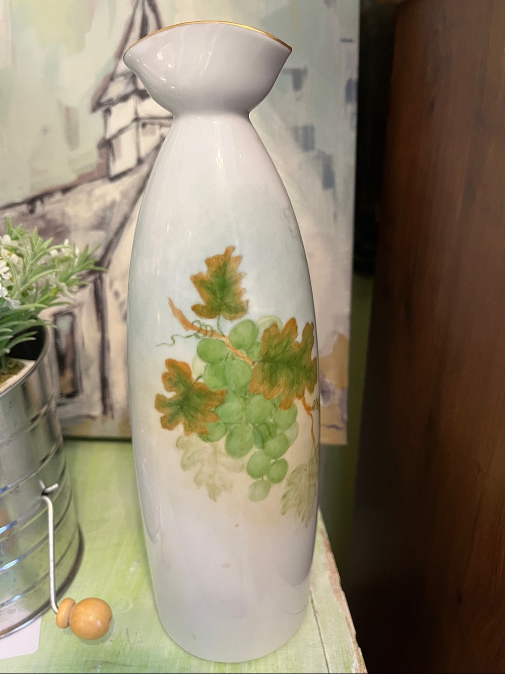 Vintage hand-painted porcelain decanter-style vase - Picture 3 of 7